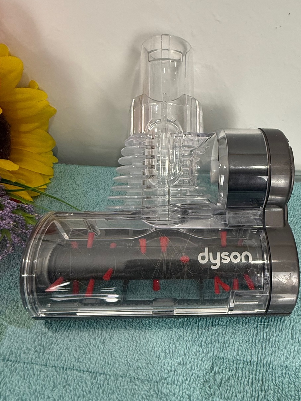 Dyson Clear Mini Motorhead with Gray Housing and Red Brush Accents